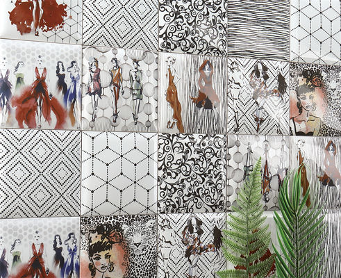 kaufen 152x152mm Weiß-Ton-Innenwandfliesen mit geometrischen Mustern on-line-Fertigung