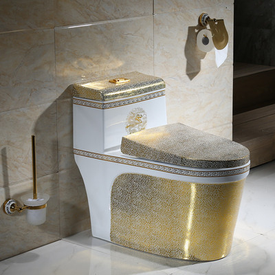 Luxus-Badezimmer, goldene, einteilige Toilettenschüssel aus Keramik