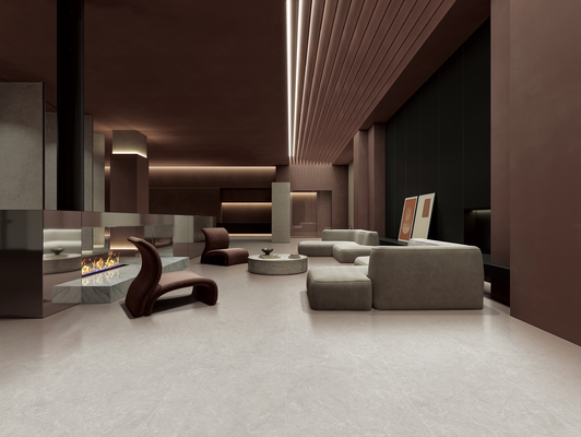 600x1200mm Grauer Innenfußboden Moderne weiche Glasporzellanfliesen für Schlafzimmer und Hotel