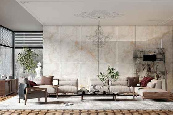 Dekorative Außenwand verglasterte polierte Porzellanfliesen 900x1800x9mm Für Esszimmer hellgelbe Innenfußbodenfliesen