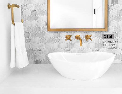 Tintenstrahl, der SGS-Hexagon-Mosaik-Wand-Fliese, 48x6mm Countertop-Glasfliesen-Holz-Marmor druckt