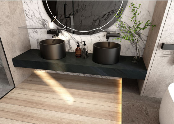 Schwarzer Schreibtisch sinterte Steinschrank-Oberflächendekor der platten-800x2600mm